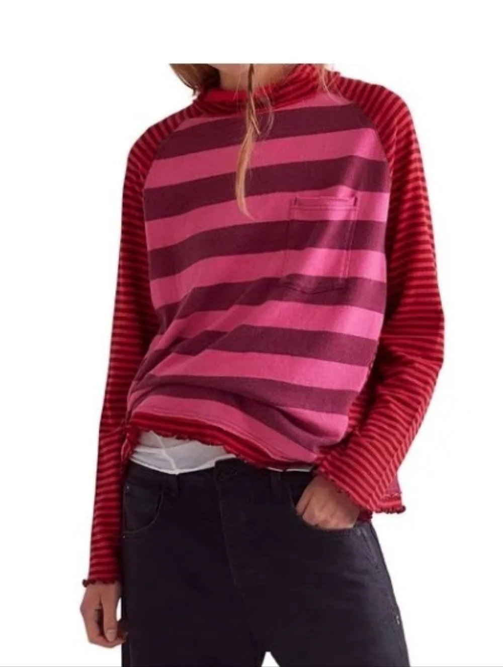 We The Free Punk Pink and Red Striped Long Sleeve Top - Picture 5 of 6